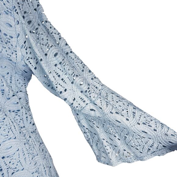 RN Studio by Ronnie Nicole Stretch Lace Bell Sleeve A-Line Shift Dress Blue 16 - Picture 4 of 9